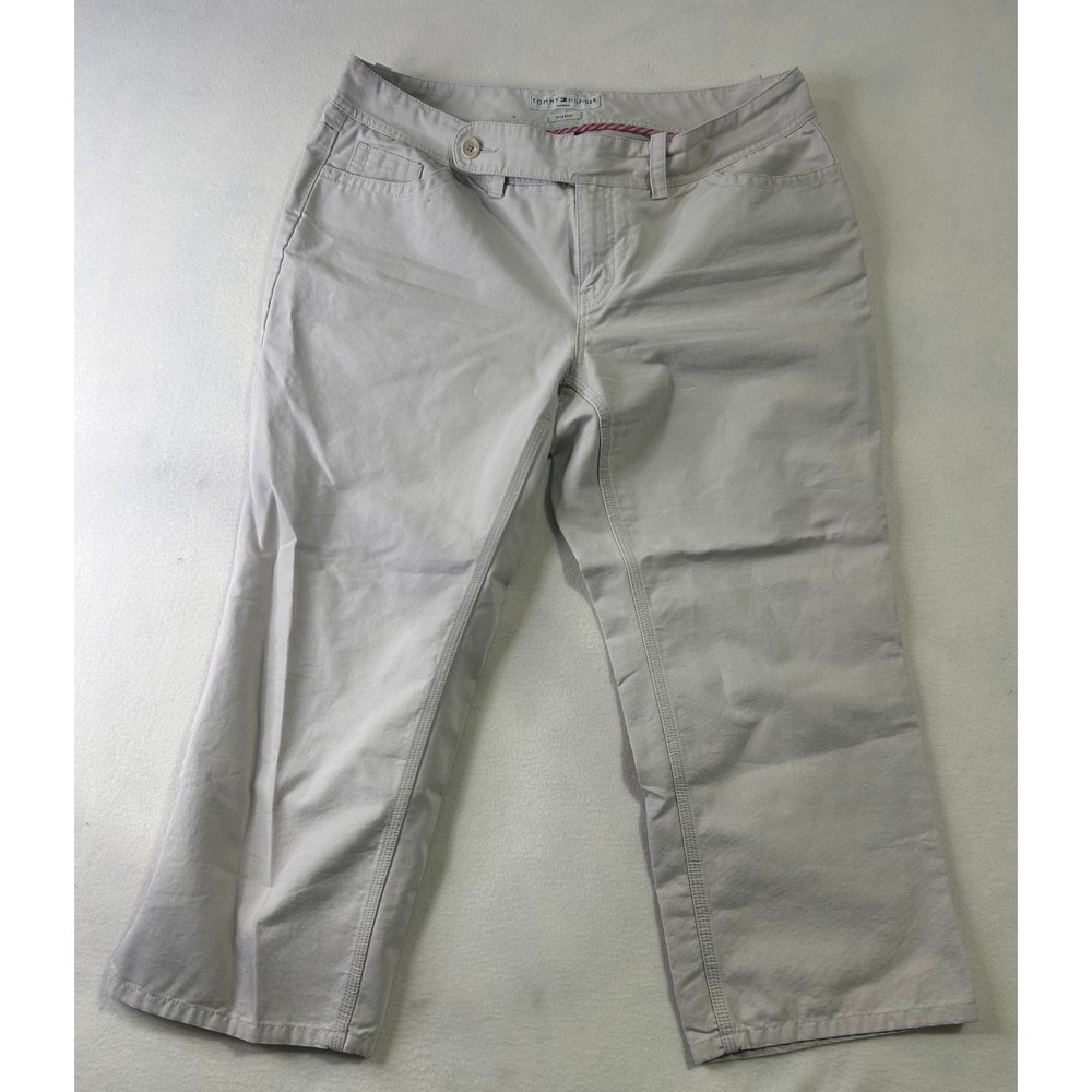 Tommy Hilfiger Hipster Khaki Cropped Pants Womens 16 Beige Mid Rise Straight Leg